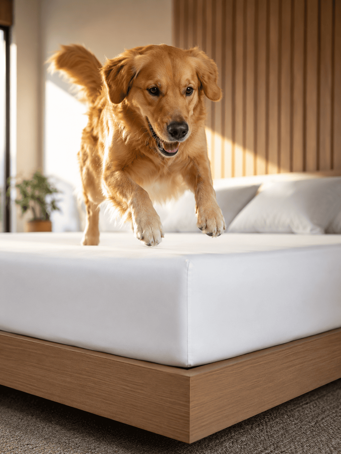 Pet co-sleeping bedding guide showing a dog and cat on a bed